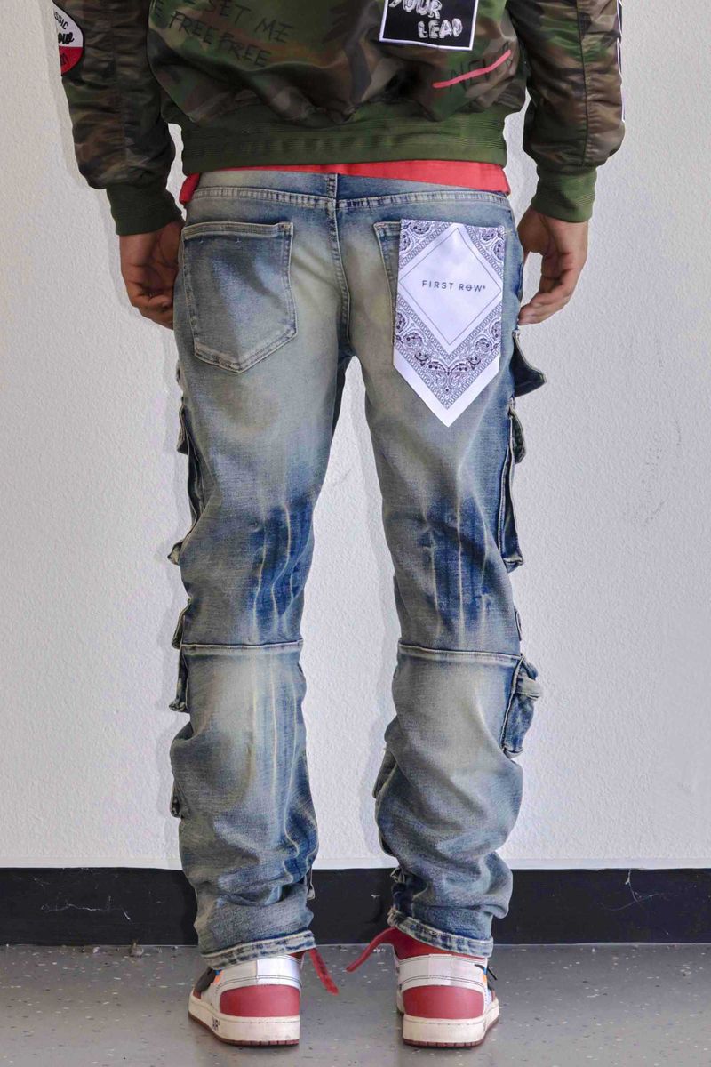 First Row “Utility Cargo” Denim Pants