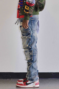 First Row “Utility Cargo” Denim Pants