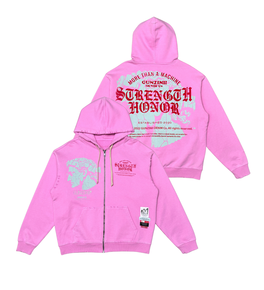 Gunzinii “Strength & Honor” Zip Down Crop Hoodie