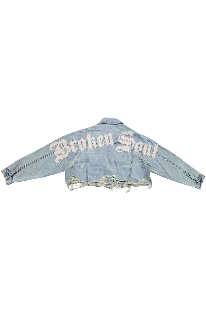 Rawyalty “Broken Soul” Distressed Cropped Jean Jacket