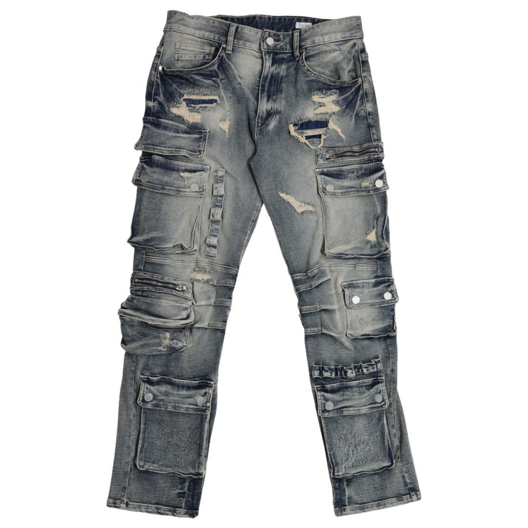 First Row “Utility Cargo” Denim Pants