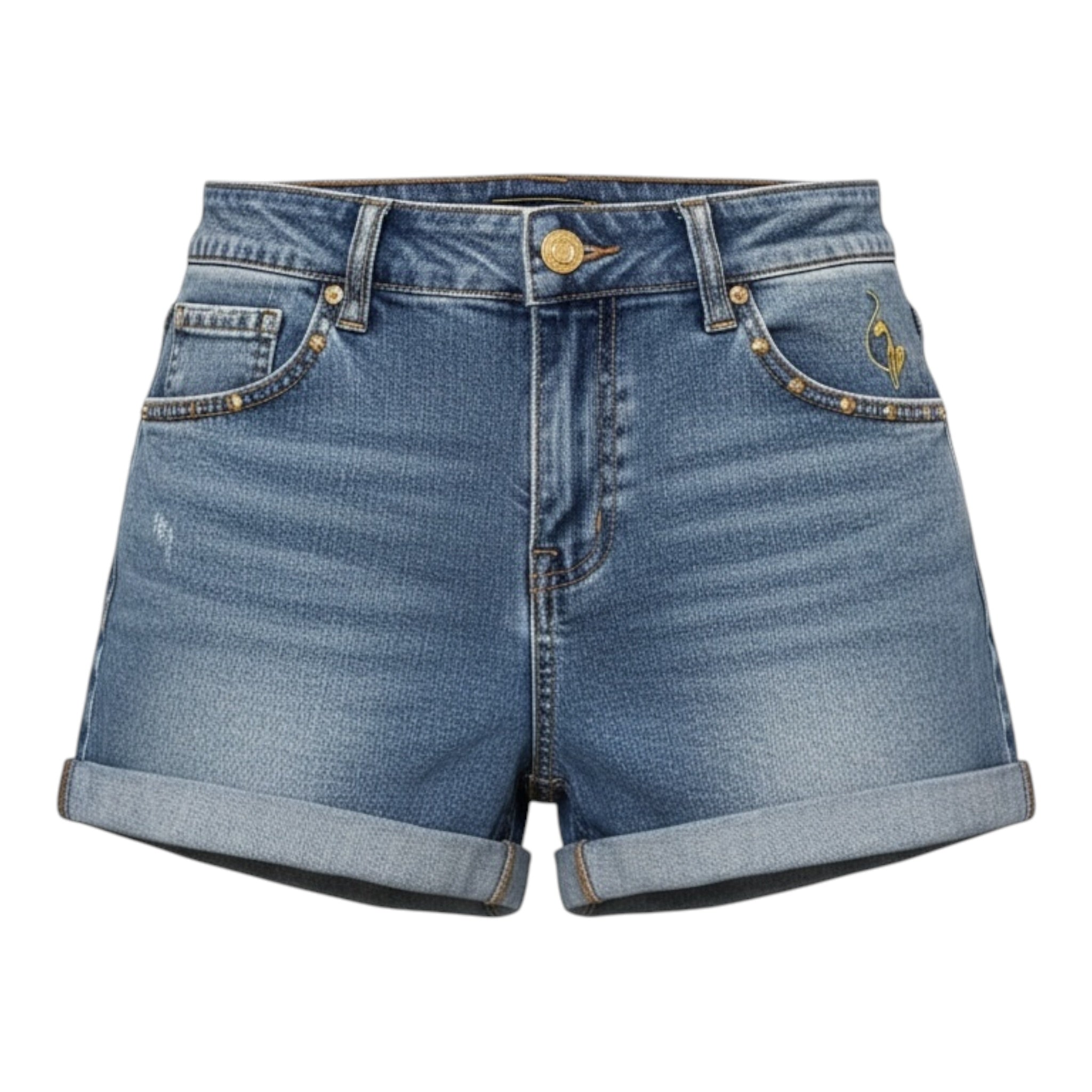 Baby Phat "2 Tone Kitty" Women Denim Rhinestone Shorts