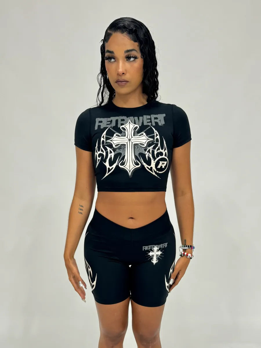 Retovert "Cross Biker" Cropped T-Shirt