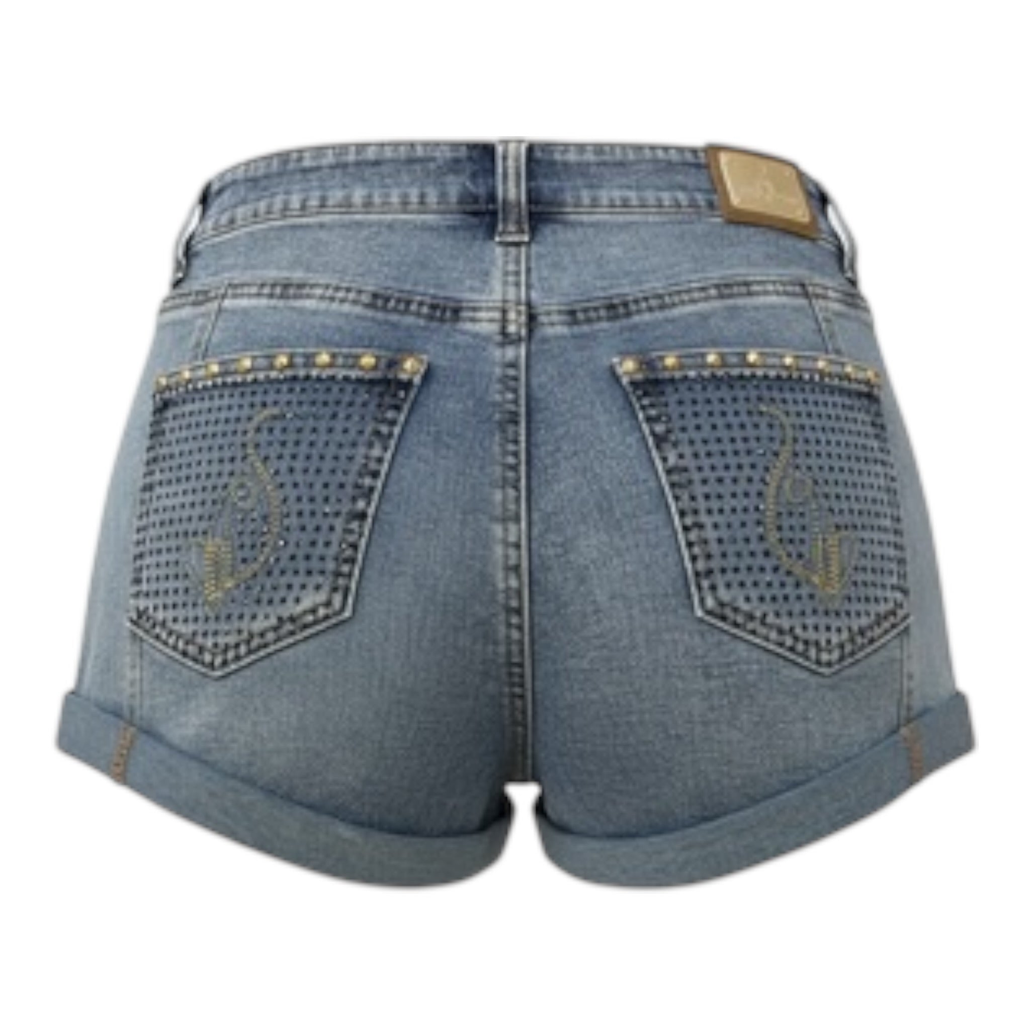 Baby Phat "2 Tone Kitty" Women Denim Rhinestone Shorts