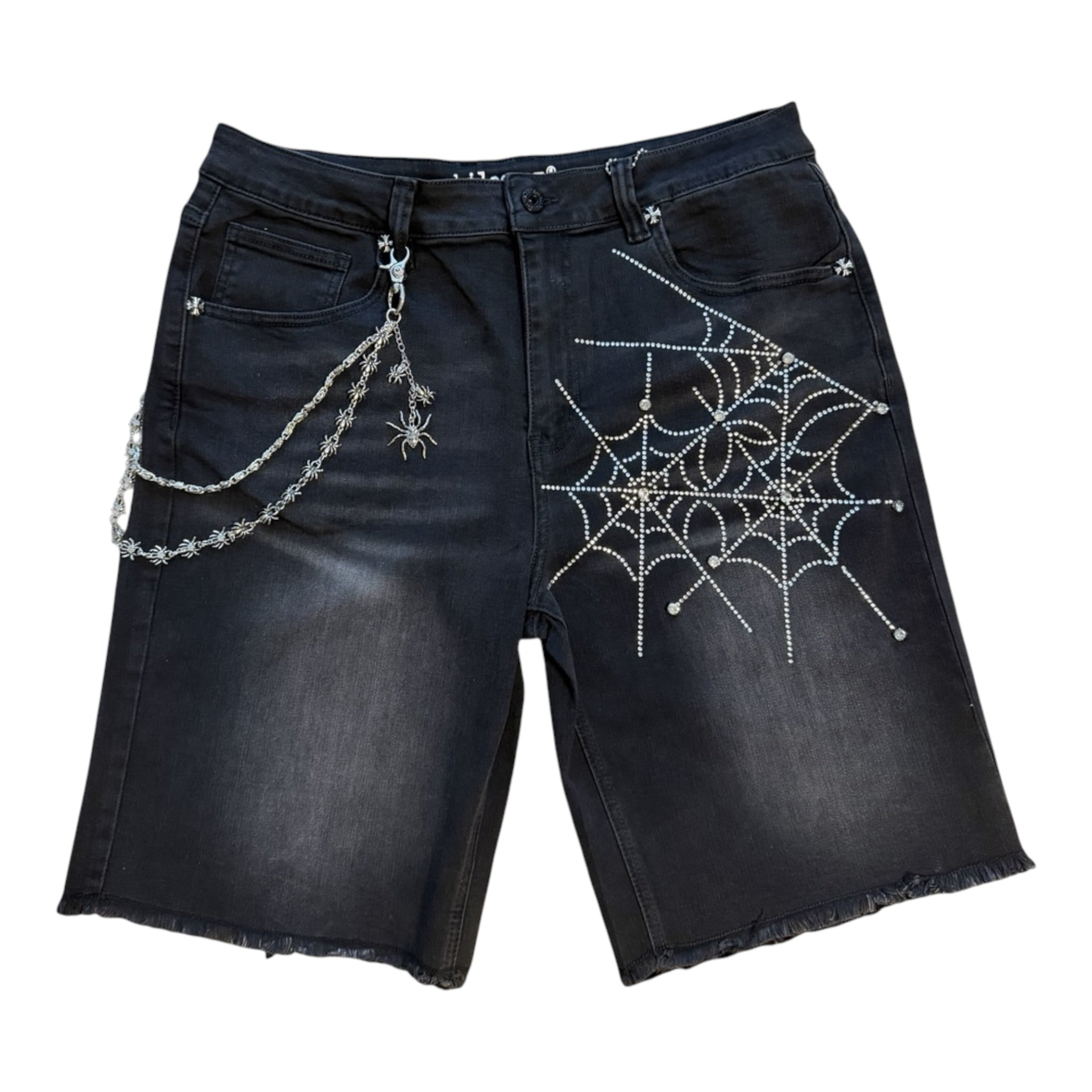 Kilogram "Web" Rhinestone Denim Shorts