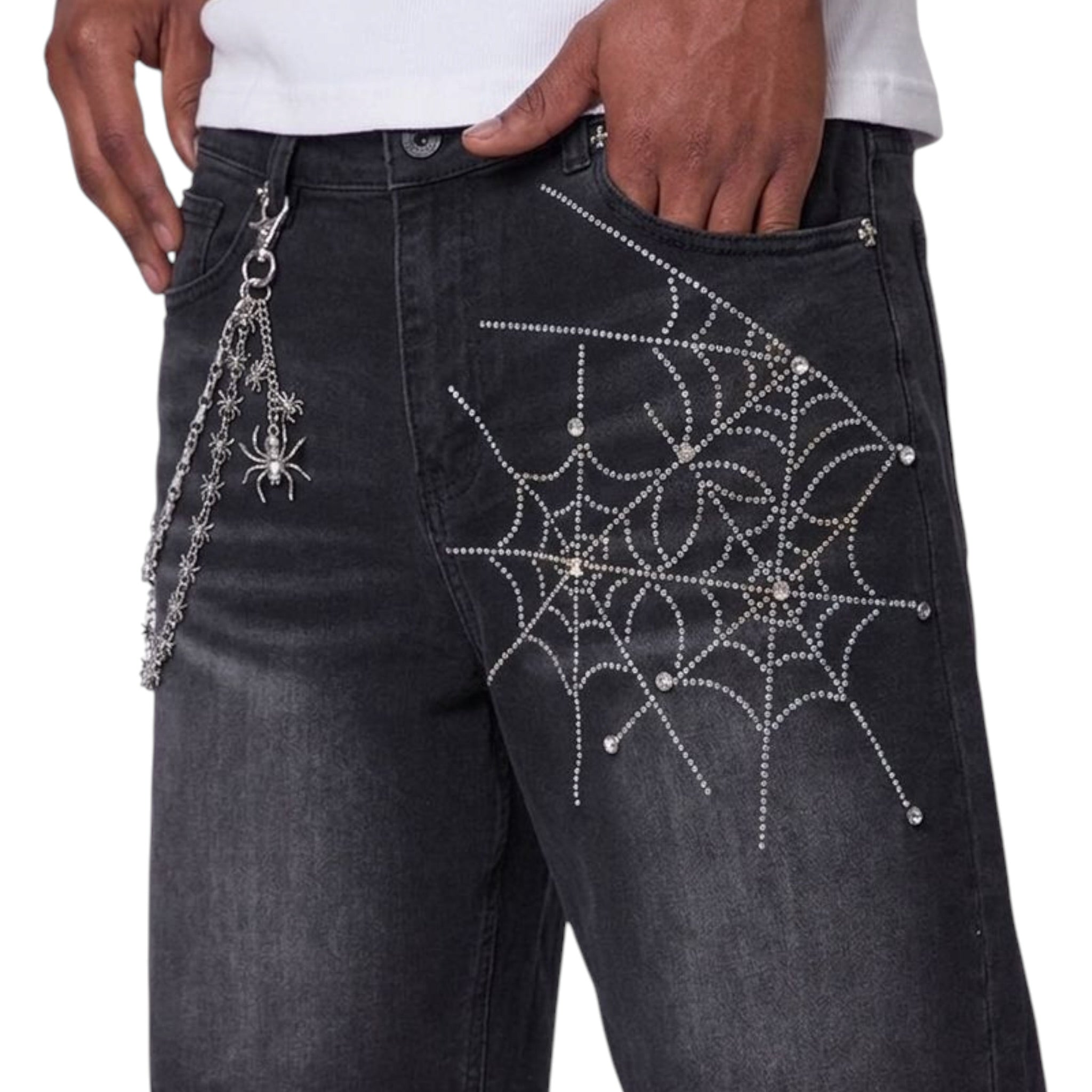 Kilogram "Web" Rhinestone Denim Shorts