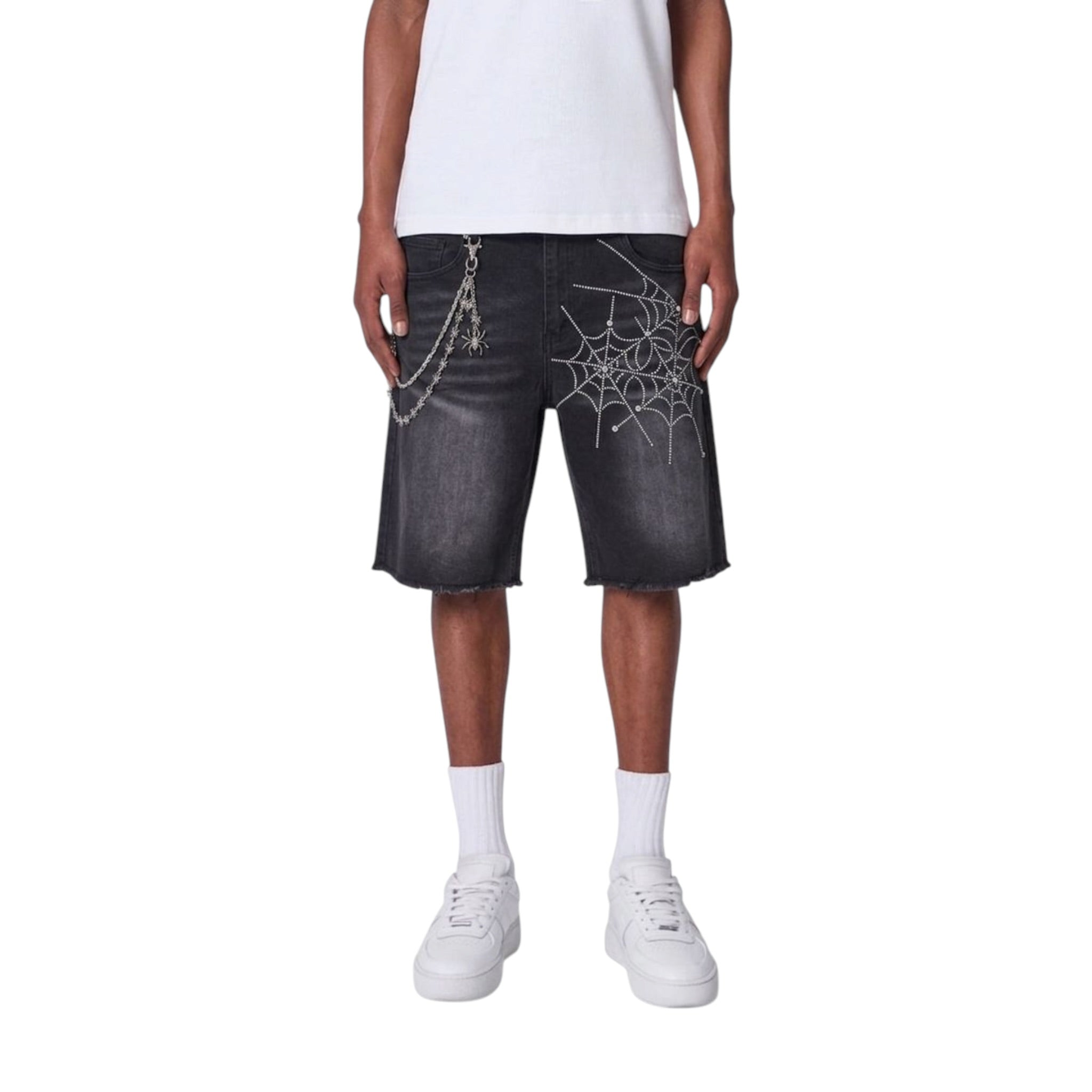 Kilogram "Web" Rhinestone Denim Shorts