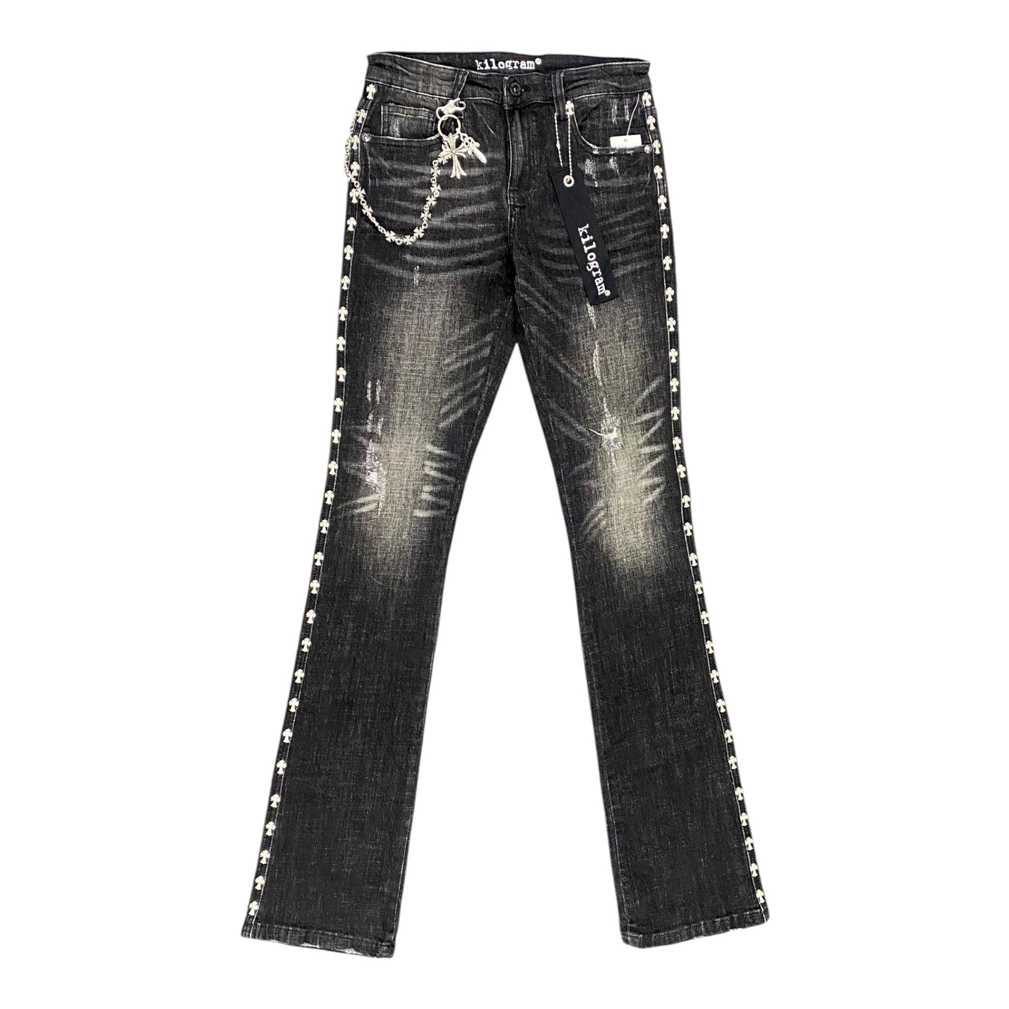 Kilogram "Chrome Cross" Denim Flare Jeans
