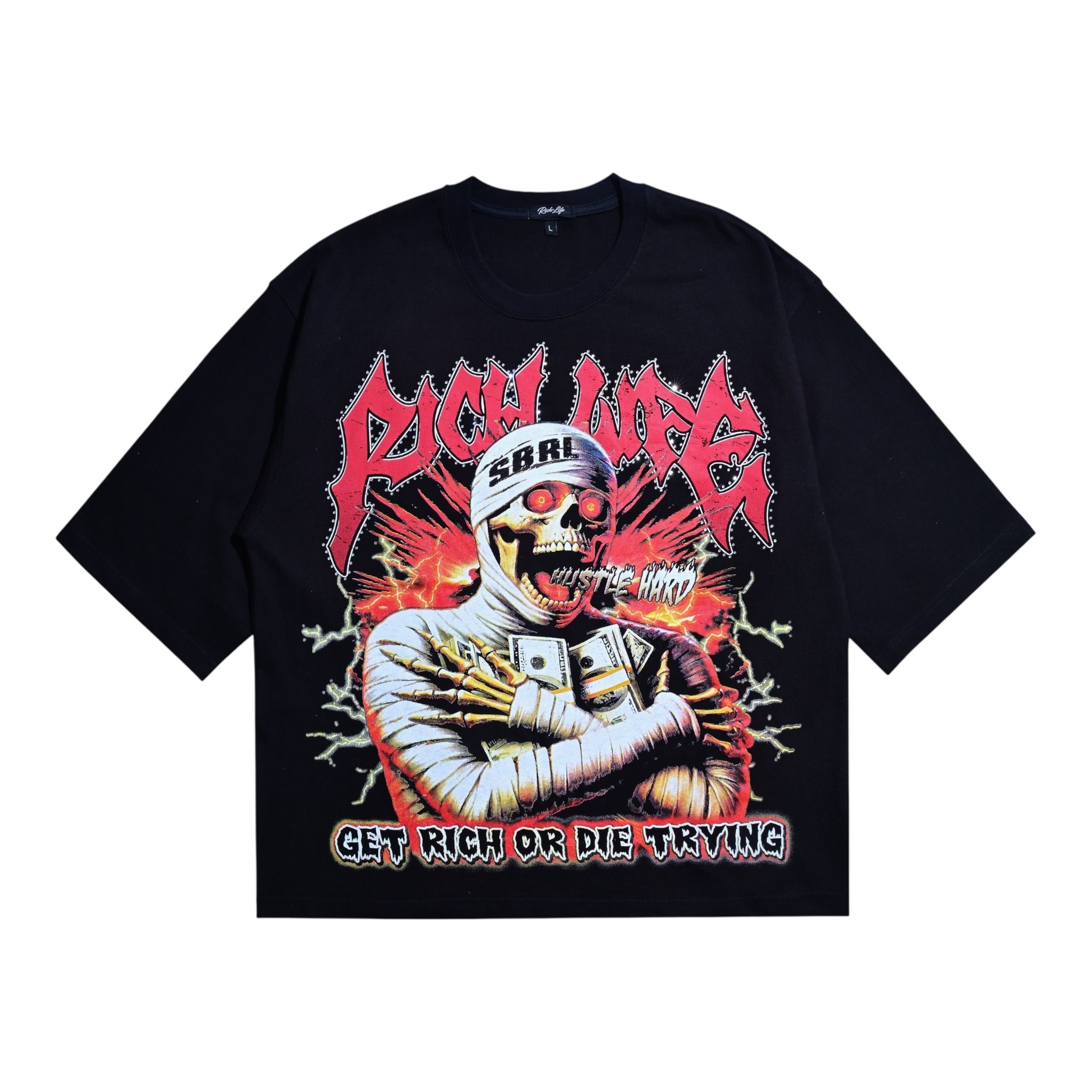 Rich Life "Hustle Hard" Rhinestone T-Shirt